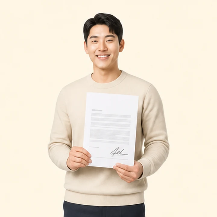 신용불량 K8 장기렌트 서면 견적서를 들고 있는 고객